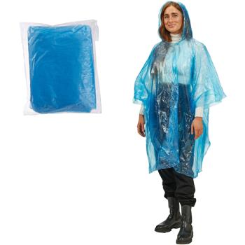 Notfall Regenponcho Blau mit Kapuze & Ärmeln - Wiederverwendbar & Platzsparend Faltbar für Outdoor - Aus robustem PE Kunststoff, ca. 120cm, 20g