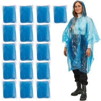 Notfall Regenponcho 16er-Set mit Kapuze & Ärmeln - Wasserdicht, leicht & für Wanderungen, Festivals & Camping - Blau, PE-Material, 20g - ca. 122x125cm