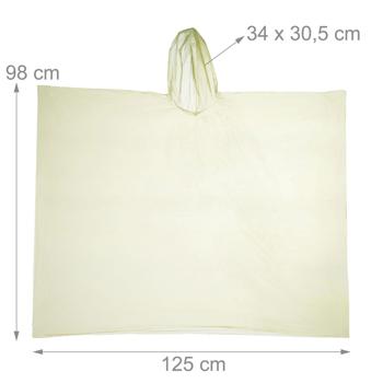 Preview: Notfall Regenponcho gelb - schützt zuverlässig vor Regen - leicht & platzsparend (20g) - mit Kapuze & Ärmeln - robuster PE Kunststoff - 122x125cm
