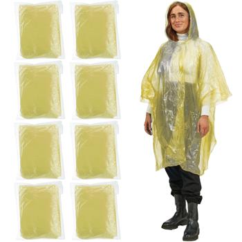 8er-Set Notfall Regenponcho gelb - zuverlässiger Schutz vor Regen - mit Kapuze & Ärmeln - platzsparend verstaubar - ideal für Outdoor, Festivals & Camping
