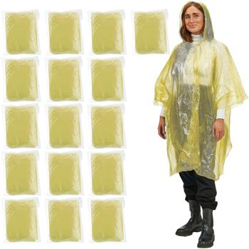 16er-Set Notfall Regenponcho gelb - Schützt vor Regen & hält trocken - Mit Kapuze & Ärmeln - PE-Kunststoff - Ideal für Wandern & Festivals