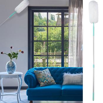 Staubwedel mit Teleskop-Griff aus Aluminium - Waschbar & Wiederverwendbar - Für schnelle Staubentfernung bis 1,6m - Weiss/Blau