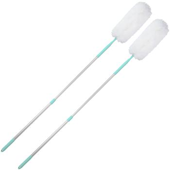 Preview: 2er-Set Staubwedel mit Teleskop-Griff aus Aluminium - Schnelle Staubentfernung - 117-160cm - Waschbar - Weiss/Blau - Für alle Oberflächen