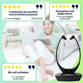 Preview: Kabelloser TV-Kinnbügel-Kopfhörer – leicht, ergonomisch & in Schwarz – klarer Sound, komfortabler Sitz & ideal für ungestörten TV Erlebnis