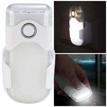 Clevere Akku LED-Taschenlampe für die Steckdose mit Einschaltautomatik: 20lm, weiss, bis 2h unabhängig - Nacht-&Notfalllicht für mehr Sicherheit