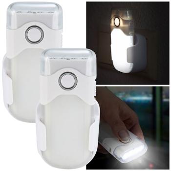 2er-Set Clevere Akku LED-Taschenlampe für die Steckdose mit Einschaltautomatik: 20lm, weiss, bis 2h unabhängig - Nacht-&Notfalllicht für mehr Sicherheit