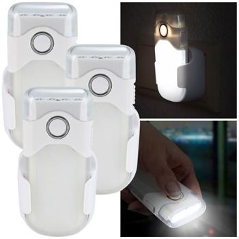 3er-Set Clevere Akku LED-Taschenlampe für die Steckdose mit Einschaltautomatik: 20lm, weiss, bis 2h unabhängig - Nacht-&Notfalllicht für mehr Sicherheit