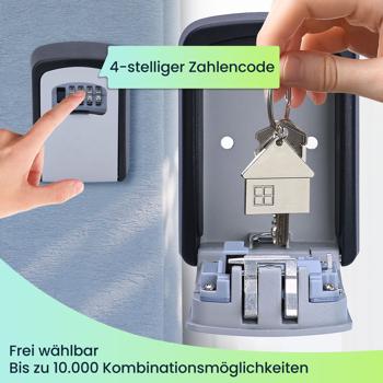 Preview: Extra sicherer Mini Schlüssel-Safe mit Zahlenschloss, robustem Aluminium Gehäuse und Schutzklappe - wetterfest für drinnen und draussen