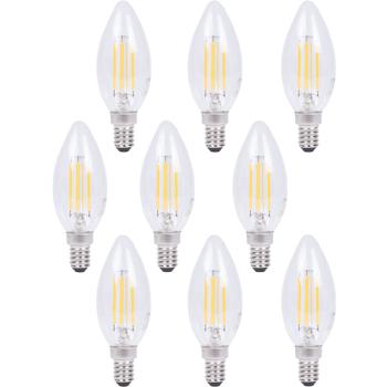 9er-Set LED-Filament-Kerzenlampe C35 E14 - Dimmbar für gemütliche Atmosphäre - 4W 400lm 2500K warmweiss - 360° Abstrahlwinkel 20.000 Std.