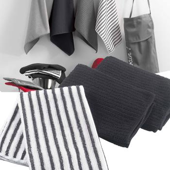 3er Mikrofaser Geschirrtücher Set - schwarz uni & gestreift - streifenfrei, sehr saugstark & langlebig - 40x40 cm - ideal zum Trocknen von Geschirr