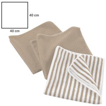 Preview: 3er Mikrofaser Geschirrtücher Set - Saugstark, streifenfrei & strapazierfähig für Küche - 40x40 cm, 2x beige uni, 1x beige/weiss gestreift - Ideal als Geschenk