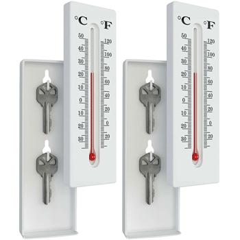 2er-Set Thermometer mit Geheimversteck - Schlüsselversteck für 2 Schlüssel & Bargeld - Aussen-Thermo-Hygrometer 16x5x2,5cm - °C/°F Anzeige