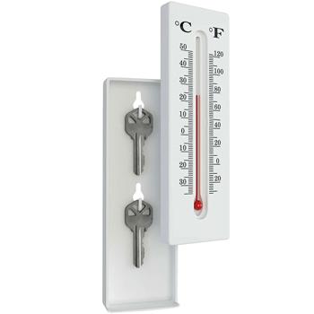 Preview: 2er-Set Thermometer mit Geheimversteck - Schlüsselversteck für 2 Schlüssel & Bargeld - Aussen-Thermo-Hygrometer 16x5x2,5cm - °C/°F Anzeige