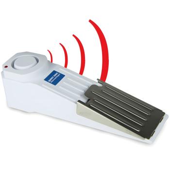 Preview: 2er-Set Kompakter Türstopper mit 120 dB Alarmfunktion, LED, weiss-grau, batteriebetrieben, robuste Bauweise, für mehr Sicherheit im Alltag