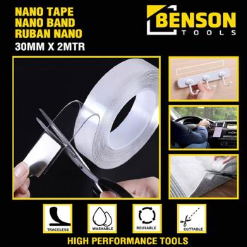 Preview: Doppelseitiges Nano-Klebeband Transparent 2m x 3cm - Waschbar & Wiederverwendbar - Für Bilderrahmen, Teppiche, Spiegel - Rückstandsfrei