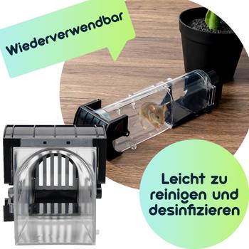 Preview: Tierfreundliche Lebendfalle für Mäuse: Wiederverwendbare, transparente Mausefalle (31,5x7,5x8cm) für humanen Fang – Sicher & effektiv