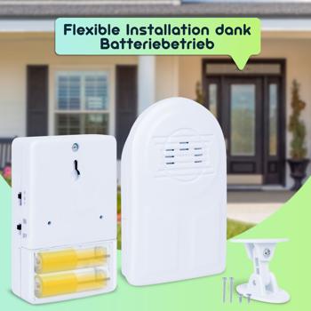 Preview: 2er-Set Kabelloser Funk-Bewegungsmelder mit Klingel, PIR-Sensor, 8m Reichweite. Batteriebetriebener Durchgangsmelder mit Empfänger, einfach installiert