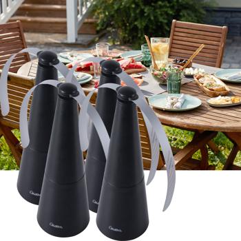 4er Akku-Fliegenvertreiber mit 2 Flügeln, tierfreundlicher Fliegenwedler ohne Chemie, Li-Ion Akku, Hinstellen, Aufhängen auf Balkon, Terrasse, im Garten