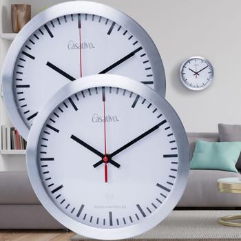 2er-Set Elegante Funk-Wanduhr (Ø 25 cm) mit präzisem Quarz-Uhrwerk – Aluminiumgehäuse, geräuscharm – Zeitloses Design für jeden Raum