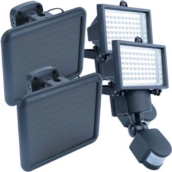 2er Solar LED Wand Fluter für aussen, PIR-Sensor 180° , 12 W, besonders helle 750 Lumen, IP44, autark dank Solarpanel, angenehmes weisses Licht