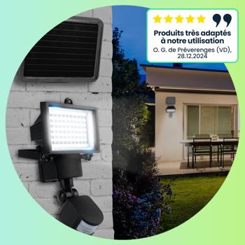 Preview: 2er Solar LED Wand Fluter für aussen, PIR-Sensor 180° , 12 W, besonders helle 750 Lumen, IP44, autark dank Solarpanel, angenehmes weisses Licht
