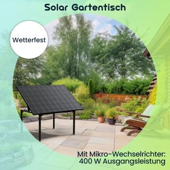 Preview: Solar Gartentisch mit 410W & Wechselrichter – Tisch-Kraftwerk für Balkon & Garten – Wetterfeste, nachhaltige Energiequelle mit App