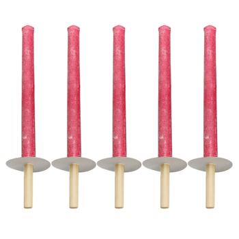 Preview: 5er-Set Wachsfackeln - Holzgriff & Handschutzteller für Gartenfest Hochzeit Nachtwanderungen - 60 min Brenndauer - 35 cm - rot-braun - Outdoor Beleuchtung