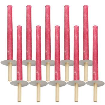 Preview: Wachsfackeln 10er-Set - Gartenfest Hochzeit Nachtwanderung Camping Dekoration - Holzgriff Handschutzteller - 60 Min. Brenndauer - 35cm rot-braun