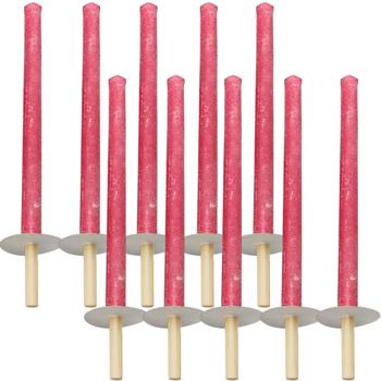 Preview: Outdoor-Fackelset (10 Stück): 45cm Wachsfackeln mit 75 Min Brenndauer, Holzgriff & Handschutz. Ideal für Garten, Camping & Events