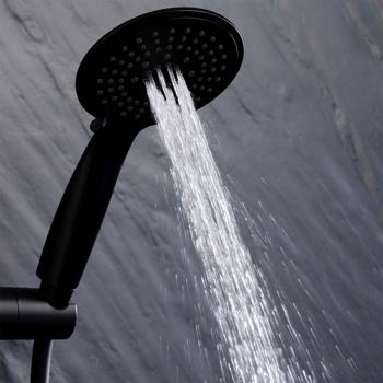 Preview: Duschset Schwarz - Handbrause, Schlauch, Wandhalterung - 5 Strahlarten, 1.5m Schlauch - Wassersparend bis 40%, Kunststoff, Ø 11x24 cm