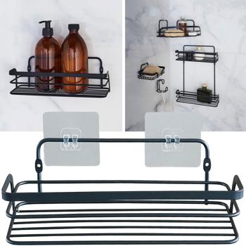 Duschkorb aus Metall schwarz - Selbstklebend ohne Bohren für Badezimmer - Max. 2 kg Traglast - 26,4 x 10,5 x 8,5 cm