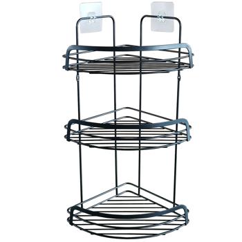 Duschkorb Eckregal aus Metall - 3 Etagen - Schwarz - Wandmontage ohne Bohren - 22,8x29,8x49 cm - Max. 3 kg Belastbarkeit - Bad & Dusche