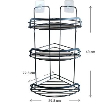 Preview: Duschkorb Eckregal aus Metall - 3 Etagen - Schwarz - Wandmontage ohne Bohren - 22,8x29,8x49 cm - Max. 3 kg Belastbarkeit - Bad & Dusche