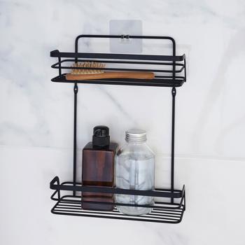 Preview: Duschkorb Metall 2 Etagen schwarz - selbstklebend ohne Bohren für Shampoo & Duschgel - 26,4x10,5x35 cm - 2kg Belastbarkeit je Korb