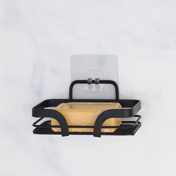 Preview: Seifenablage aus Metall Schwarz - Hygienische Aufbewahrung & längere Haltbarkeit für Seife - 14x9,2x5,6 cm - Selbstklebende Montage ohne Bohren für Bad