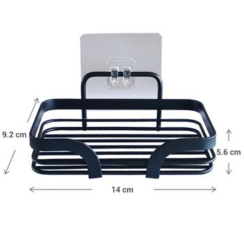 Preview: Seifenablage aus Metall Schwarz - Hygienische Aufbewahrung & längere Haltbarkeit für Seife - 14x9,2x5,6 cm - Selbstklebende Montage ohne Bohren für Bad