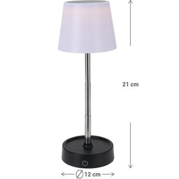 Preview: Akku LED-Tischlampe mit verstellbarer Höhe, 11,5 - 29,5 cm, 118lm, IP44, weiss-schwarz, klassisch formschönes Design 
