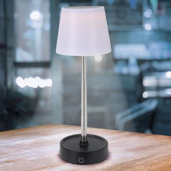 Akku LED-Tischlampe mit verstellbarer Höhe, 11,5 - 29,5 cm, 118lm, IP44, weiss-schwarz, klassisch formschönes Design 