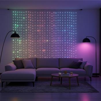 Preview: 2er-Set LED-Vorhang Bunt - Partydeko für Geburtstag, Hochzeit & Aussenbereich - 400 RGB LEDs, IP44, 2x2m, Fernbedienung inklusive