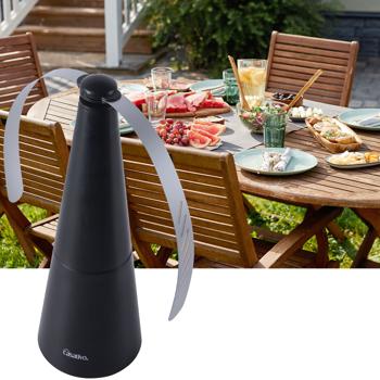 Akku-Fliegenvertreiber mit 2 Flügeln, tierfreundlicher Fliegenwedler ohne Chemie, Li-Ion Akku, Hinstellen, Aufhängen auf Balkon, Terrasse, im Garten