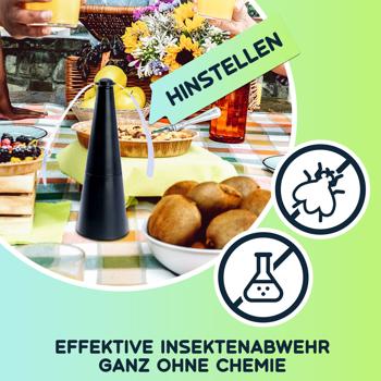 Preview: Akku-Fliegenvertreiber mit 2 Flügeln, tierfreundlicher Fliegenwedler ohne Chemie, Li-Ion Akku, Hinstellen, Aufhängen auf Balkon, Terrasse, im Garten