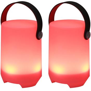 Preview: 2er-Set Akku Tischlampe mit 4 Lichtmodi - 16 RGB-Farben & Weiss - IP44 für Innen & Aussen - Dimmbar, Fernbedienung, 3.5h Leuchtdauer, USB-Kabel