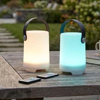 2er-Set Akku Tischlampe mit 4 Lichtmodi - 16 RGB-Farben & Weiss - IP44 für Innen & Aussen - Dimmbar, Fernbedienung, 3.5h Leuchtdauer, USB-Kabel