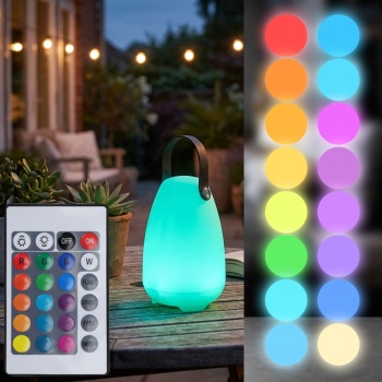 Ambiente-Wunder: Akku-Tischlaterne mit 16 RGB-Farben & Weiss, 20cm – 4 Modi, Fernbedienung, IP44 – Für atmosphärische Beleuchtung
