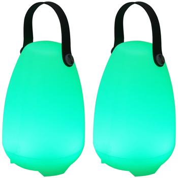 Preview: 2er-Set Akku Tischlampe mit 4 Lichtmodi - 16 RGB-Farben & Weisslicht - IP44 wetterfest, dimmbar, USB-aufladbar, inkl. Fernbedienung - Ø 14x20.5 cm