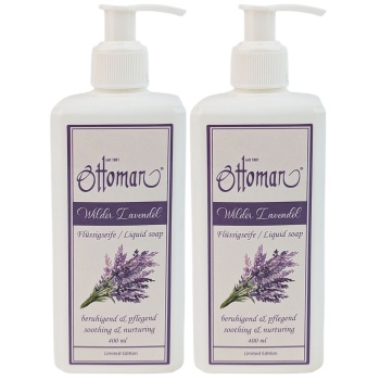 Preview: 2er-Set Lavendel Flüssigseife - Pflegt & reinigt Hände sanft - Entspannender Duft, ideal vor Schlafengehen - Je 400ml mit Lavandula Angustifolia Extrakt