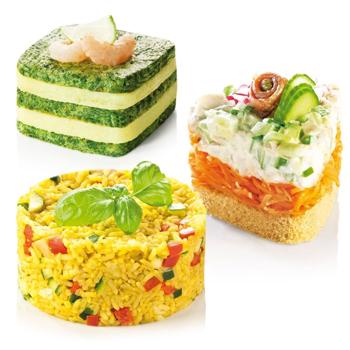 Preview: Dessert- & Speiseringe Edelstahl 4er-Set - Anrichten & Portionieren - 2x Rund, 1x Quadrat, 1x Dreieck - Rostfrei & Spülmaschinenfest