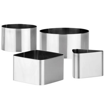 Preview: Dessert- & Speiseringe Edelstahl 4er-Set - Anrichten & Portionieren - 2x Rund, 1x Quadrat, 1x Dreieck - Rostfrei & Spülmaschinenfest