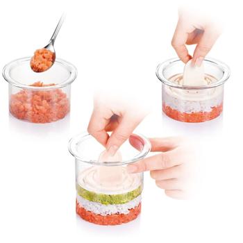 Preview: Dessert- & Speiseringe Set, 3 Stück, rund - Mit Stampfer, Deckel & integrierter Skala - Robust, stapelbar & spülmaschinengeeignet für Schichtsalate & Desserts