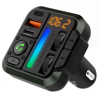Preview: Bluetooth 5.3 FM-Transmitter mit Freisprecheinrichtung, LED-Licht & 20W Schnellladung – Musik, Anrufe & Aufladen im Auto